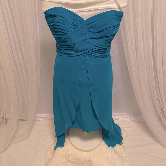 teal bridesmaid dresses david's bridal Teal Davids Bridal One Shoulder Lace Long Flowy Gown Bridesmaid Dress Size 10
